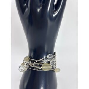 Avon Multi Strand Silver Tone Frosted Clear Bead Bracelet Sea Glass Style